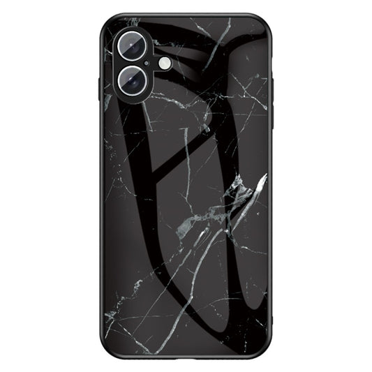 For iPhone 16 Case Marble Pattern Tempered Glass + PC + TPU Protective Phone Cover