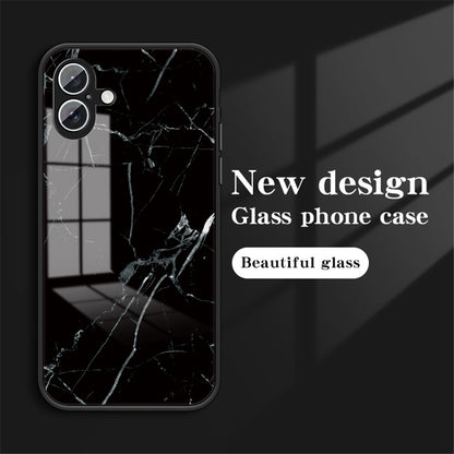 For iPhone 16 Case Marble Pattern Tempered Glass + PC + TPU Protective Phone Cover