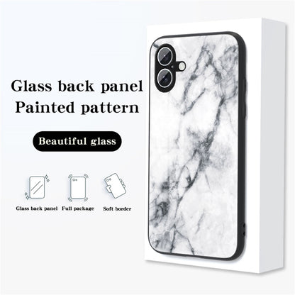 For iPhone 16 Case Marble Pattern Tempered Glass + PC + TPU Protective Phone Cover