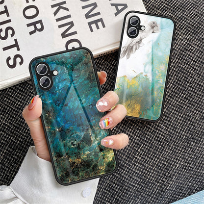 For iPhone 16 Case Marble Pattern Tempered Glass + PC + TPU Protective Phone Cover