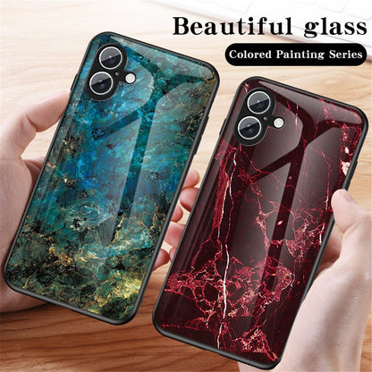 For iPhone 16 Case Marble Pattern Tempered Glass + PC + TPU Protective Phone Cover