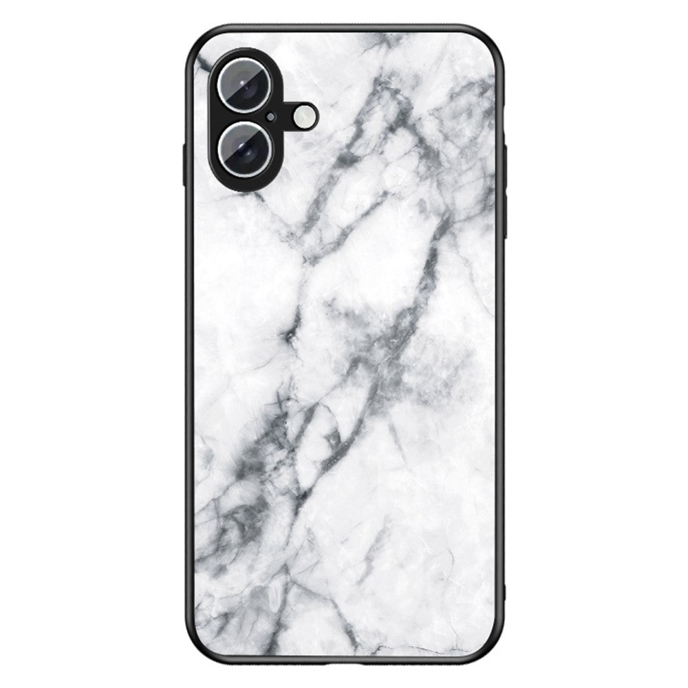 For iPhone 16 Case Marble Pattern Tempered Glass + PC + TPU Protective Phone Cover