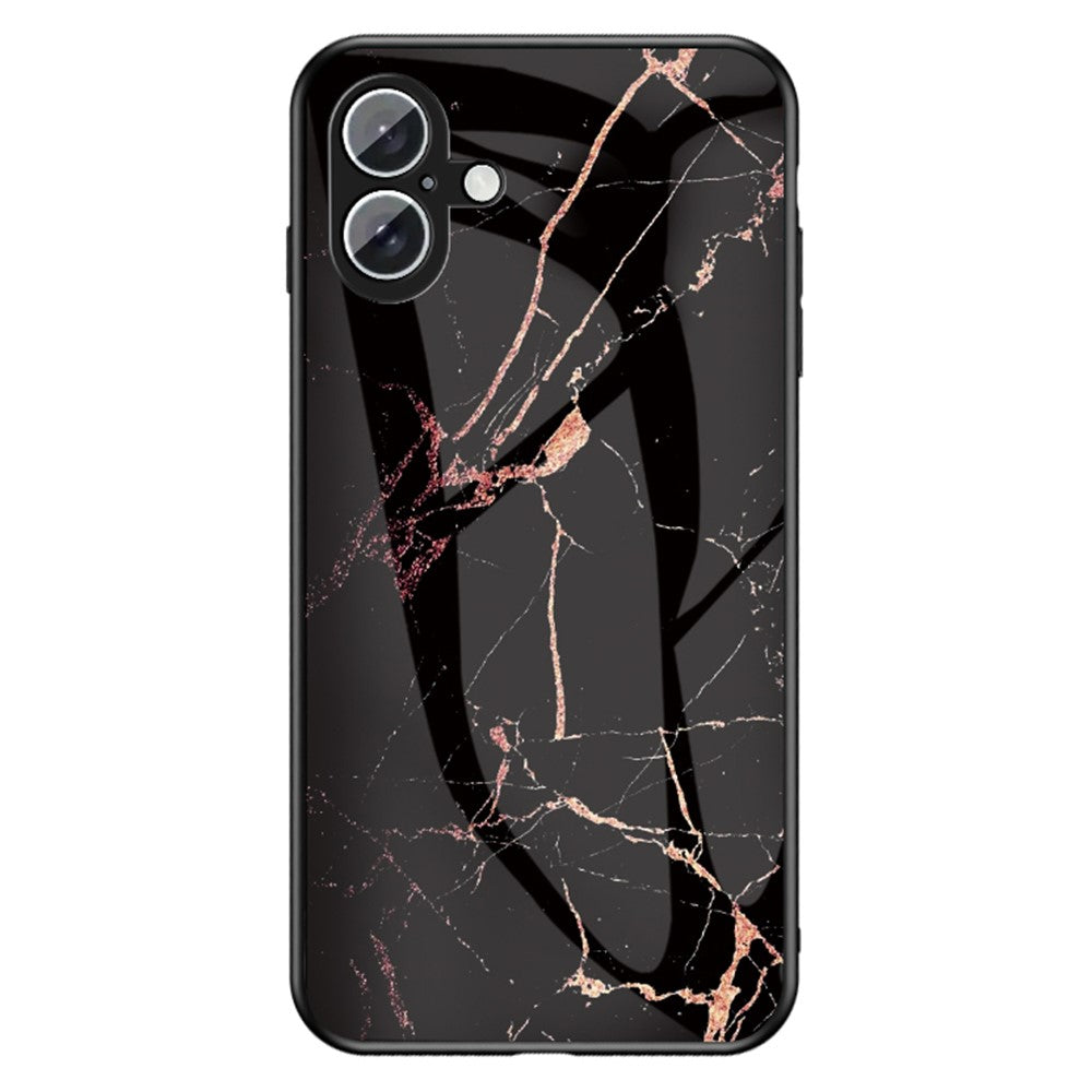 For iPhone 16 Case Marble Pattern Tempered Glass + PC + TPU Protective Phone Cover