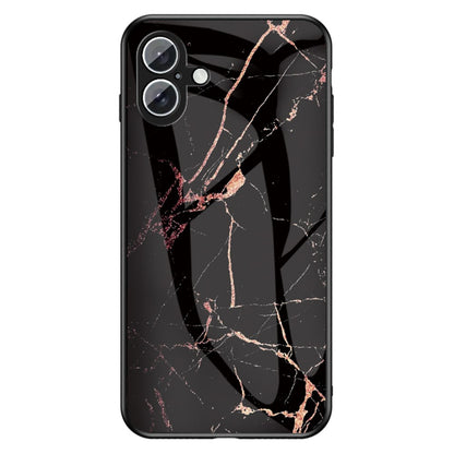 For iPhone 16 Case Marble Pattern Tempered Glass + PC + TPU Protective Phone Cover