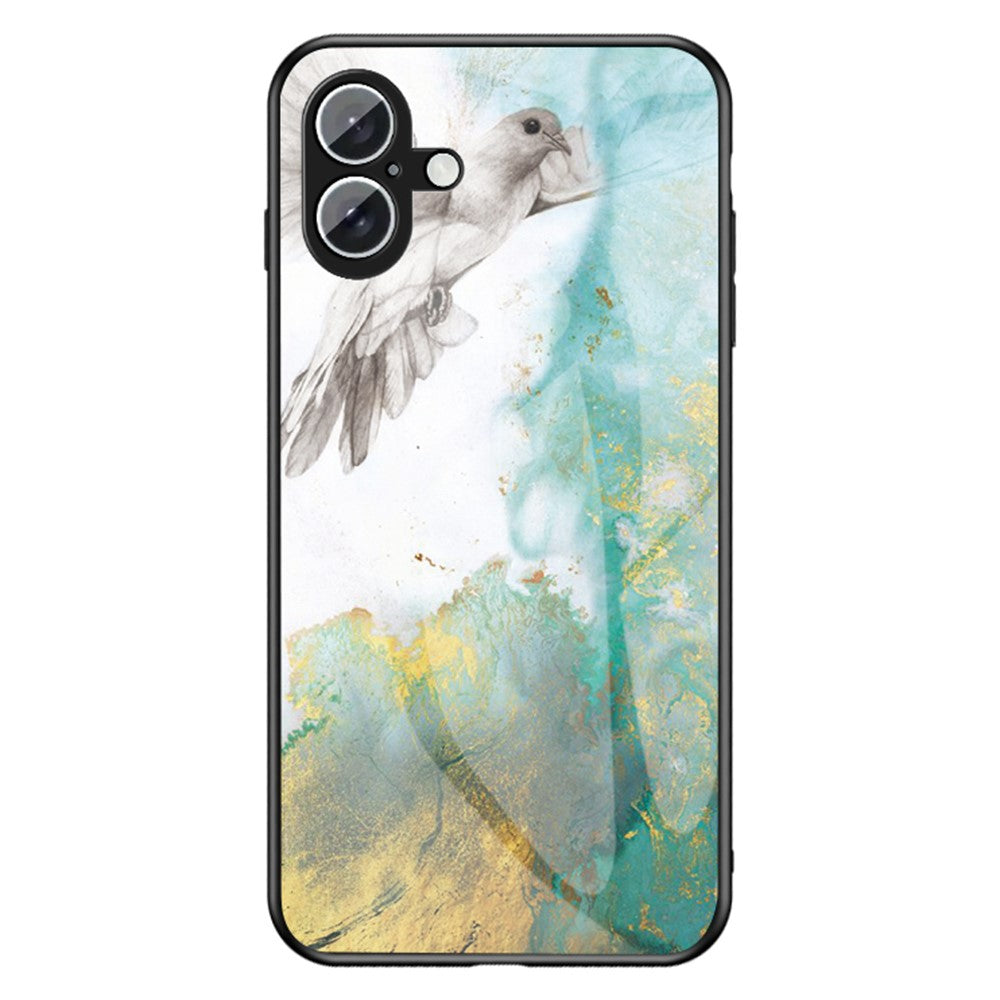 For iPhone 16 Case Marble Pattern Tempered Glass + PC + TPU Protective Phone Cover