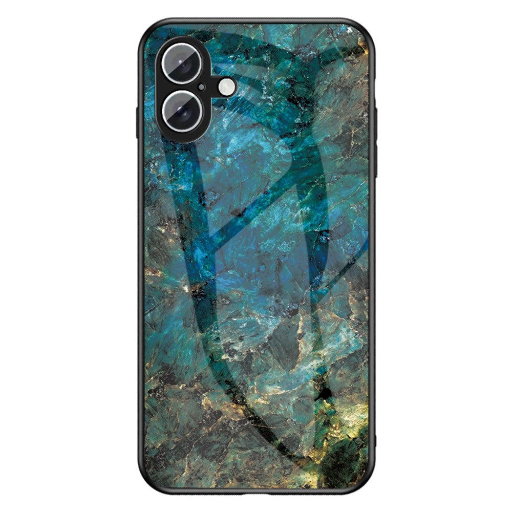 For iPhone 16 Case Marble Pattern Tempered Glass + PC + TPU Protective Phone Cover