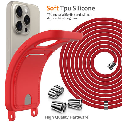 For iPhone 16 Pro Case Liquid Silicone Card Holder Phone Back Cover with Lanyard