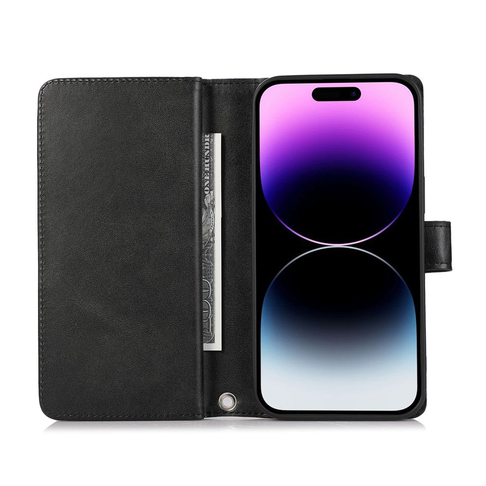 For iPhone 16 Pro Max Case Split Leather Magnetic Wallet Phone Protector with Wrist Strap