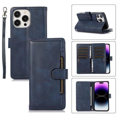 For iPhone 16 Pro Max Case Split Leather Magnetic Wallet Phone Protector with Wrist Strap