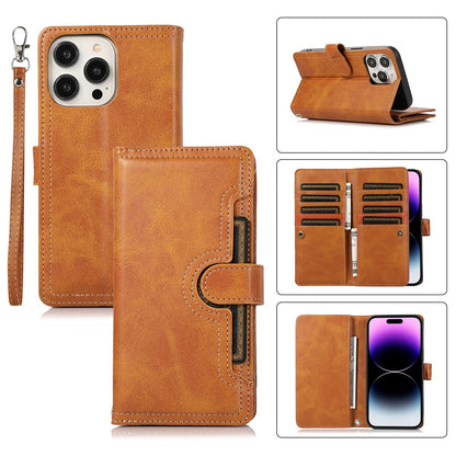 For iPhone 16 Pro Max Case Split Leather Magnetic Wallet Phone Protector with Wrist Strap