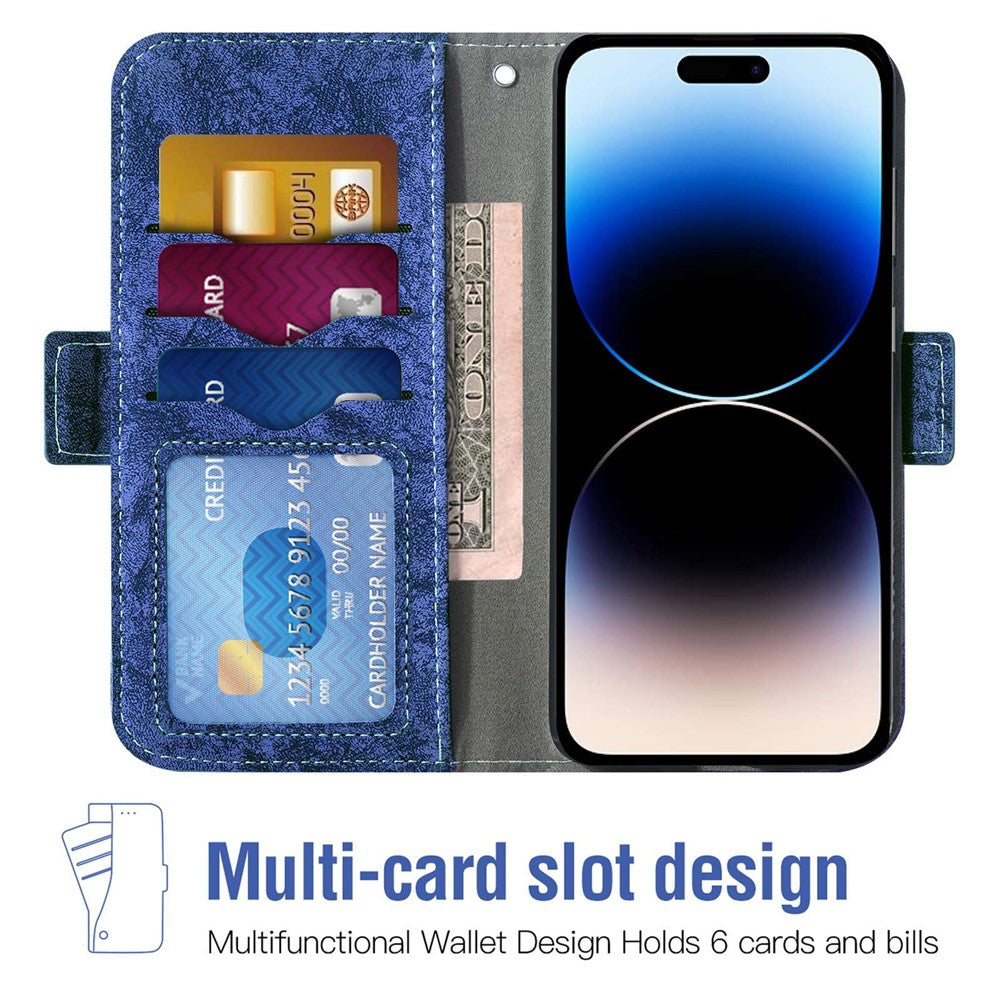Mobile Phone Case Bag for iPhone 14 Pro Max, PU Leather Water-ink Painting Texture Rotating Card Slots Holder Stand Wallet Cover