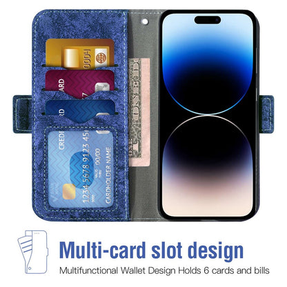 Mobile Phone Case Bag for iPhone 14 Pro Max, PU Leather Water-ink Painting Texture Rotating Card Slots Holder Stand Wallet Cover