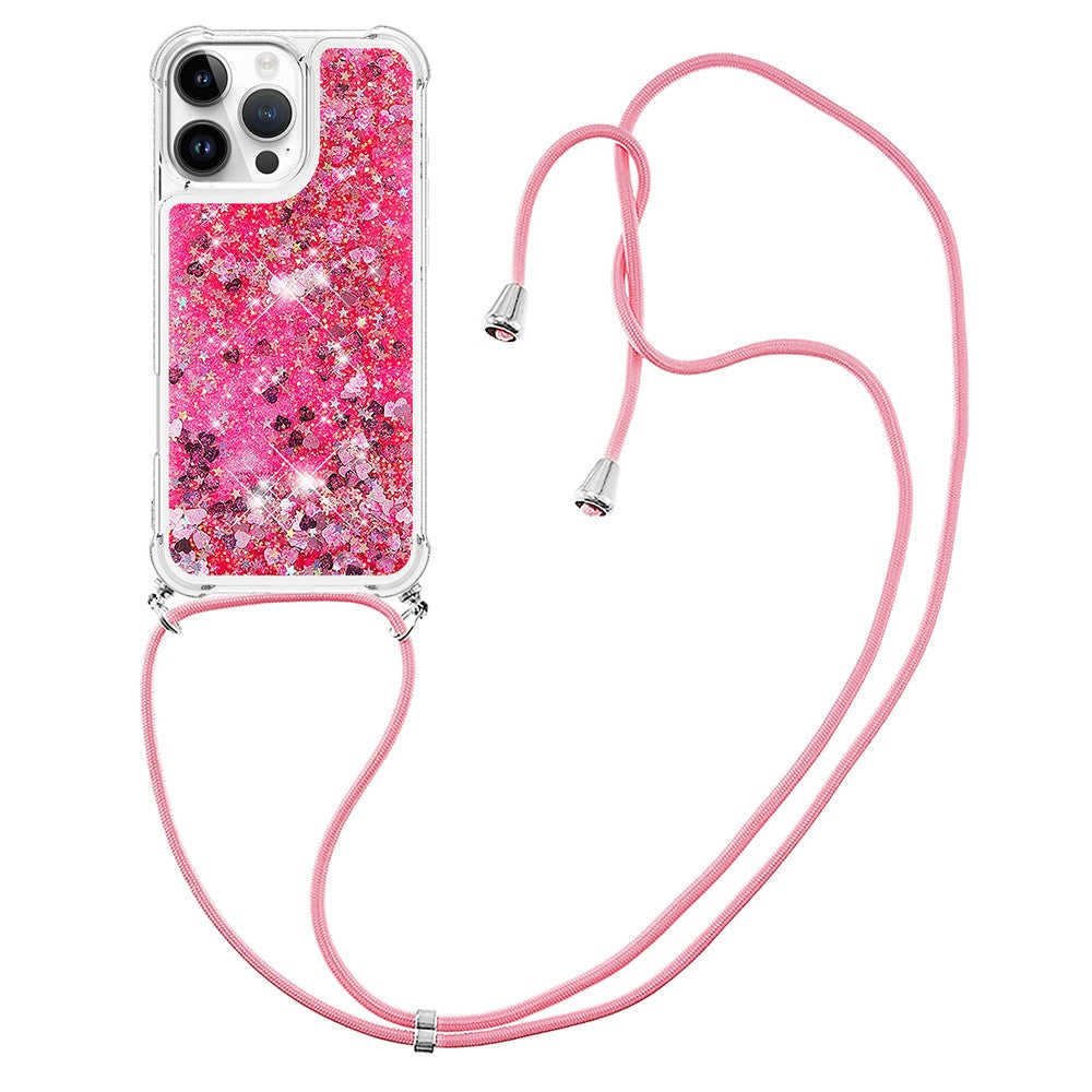For iPhone 16 Pro Max TPU Case Quicksand Design Phone Cover with Lanyard