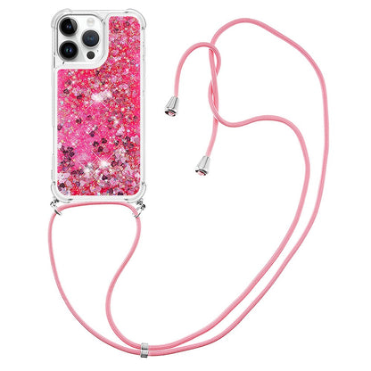 For iPhone 16 Pro Max TPU Case Quicksand Design Phone Cover with Lanyard
