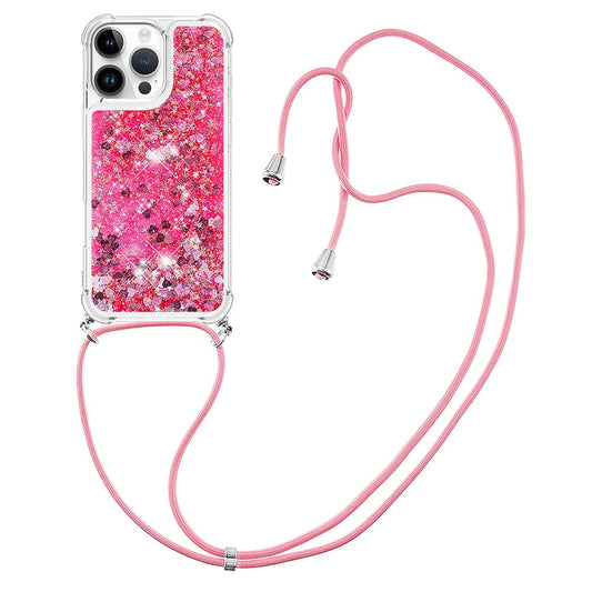 For iPhone 16 Pro Max TPU Case Quicksand Design Phone Cover with Lanyard