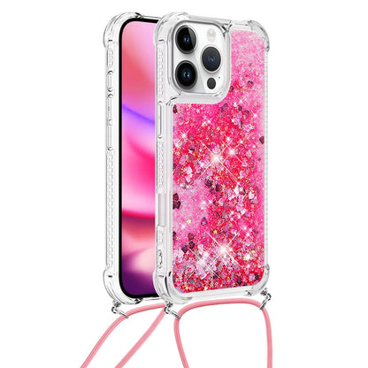 For iPhone 16 Pro Max TPU Case Quicksand Design Phone Cover with Lanyard