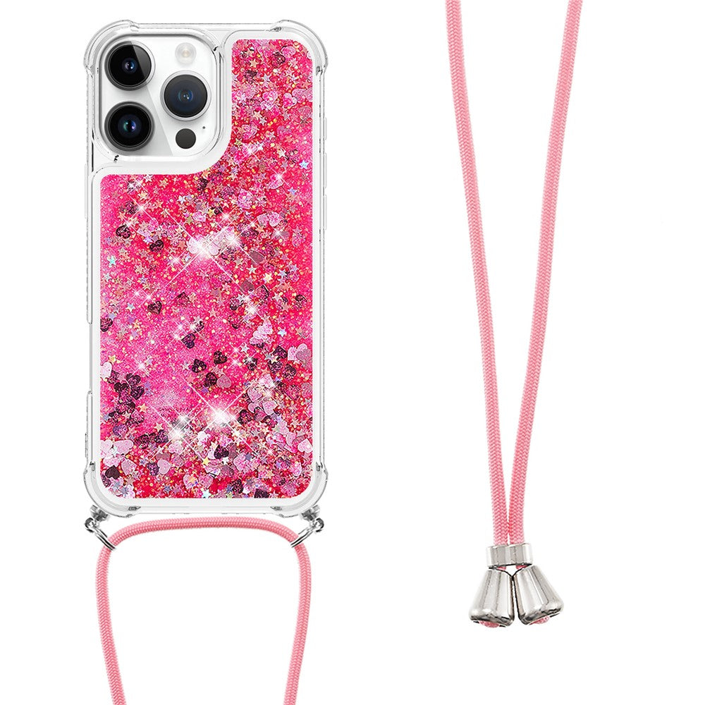 For iPhone 16 Pro Max TPU Case Quicksand Design Phone Cover with Lanyard
