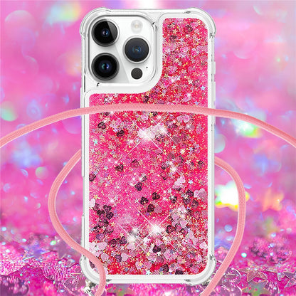 For iPhone 16 Pro Max TPU Case Quicksand Design Phone Cover with Lanyard