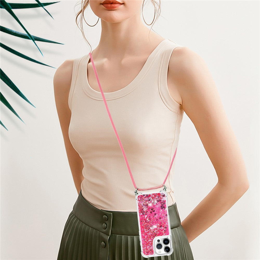 For iPhone 16 Pro Max TPU Case Quicksand Design Phone Cover with Lanyard