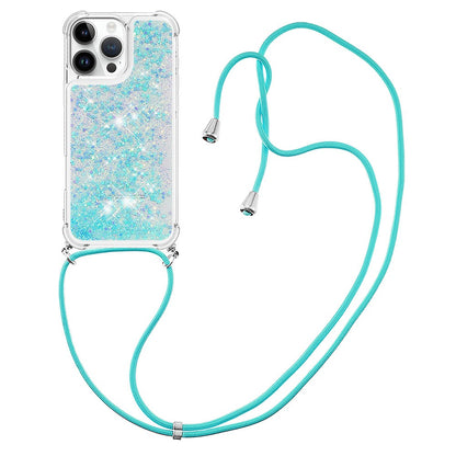 For iPhone 16 Pro Max TPU Case Quicksand Design Phone Cover with Lanyard