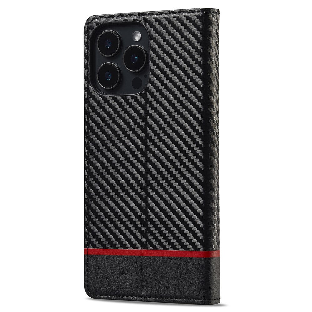 LC.IMEEKE For iPhone 16 Pro Case Carbon Fiber Texture Phone Cover Stand Card Holder