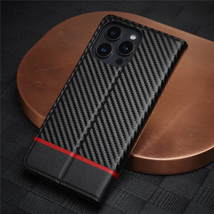 LC.IMEEKE For iPhone 16 Pro Case Carbon Fiber Texture Phone Cover Stand Card Holder