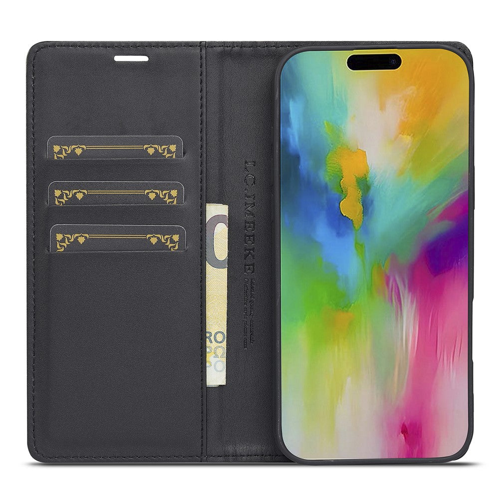 LC.IMEEKE For iPhone 16 Pro Case Carbon Fiber Texture Phone Cover Stand Card Holder