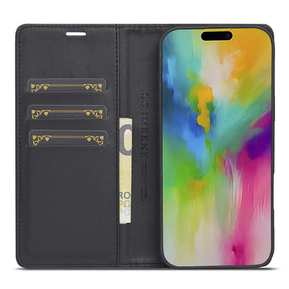 LC.IMEEKE For iPhone 16 Pro Case Carbon Fiber Texture Phone Cover Stand Card Holder