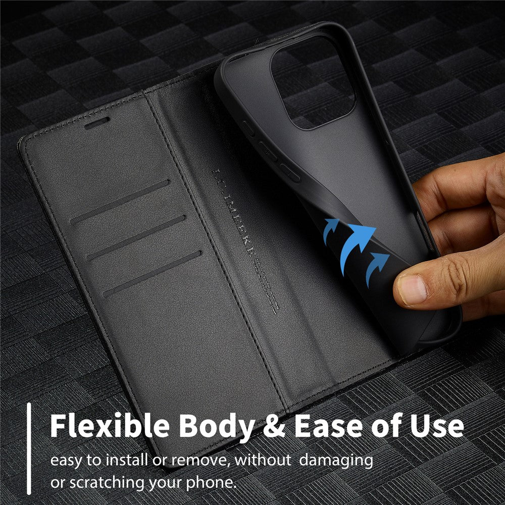 LC.IMEEKE For iPhone 16 Pro Case Carbon Fiber Texture Phone Cover Stand Card Holder