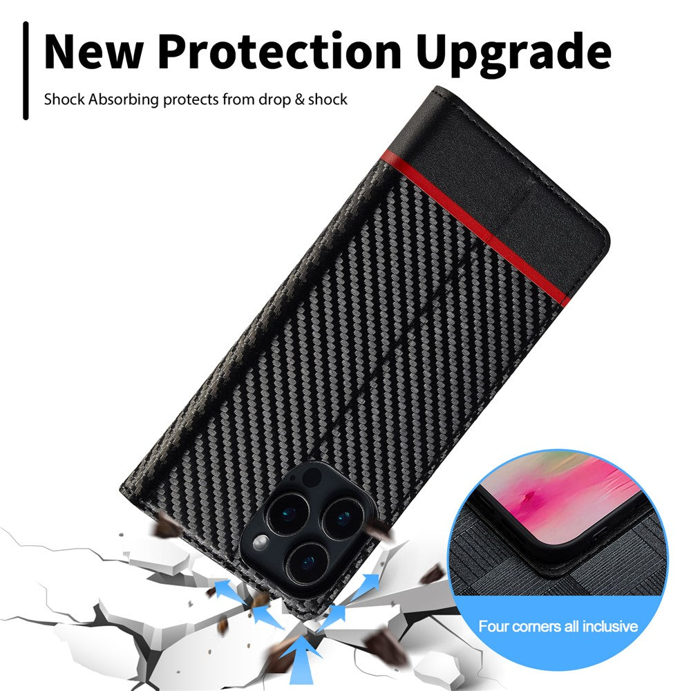 LC.IMEEKE For iPhone 16 Pro Case Carbon Fiber Texture Phone Cover Stand Card Holder