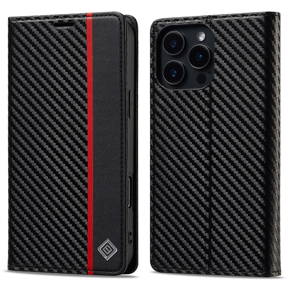 LC.IMEEKE For iPhone 16 Pro Case Carbon Fiber Texture Phone Cover Stand Card Holder