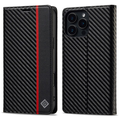 LC.IMEEKE For iPhone 16 Pro Case Carbon Fiber Texture Phone Cover Stand Card Holder