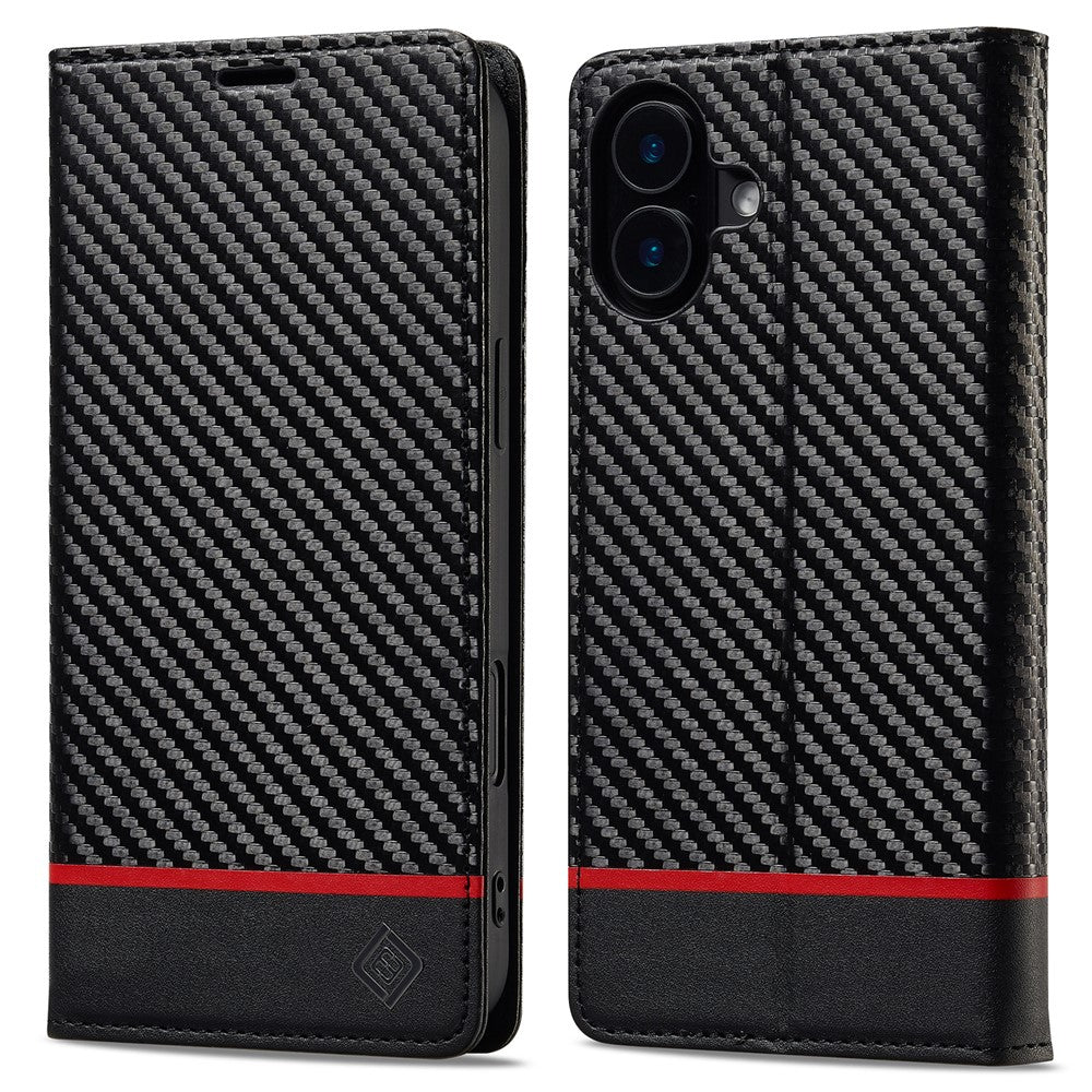LC.IMEEKE For iPhone 16 Case Carbon Fiber Texture Phone Cover Stand Card Holder
