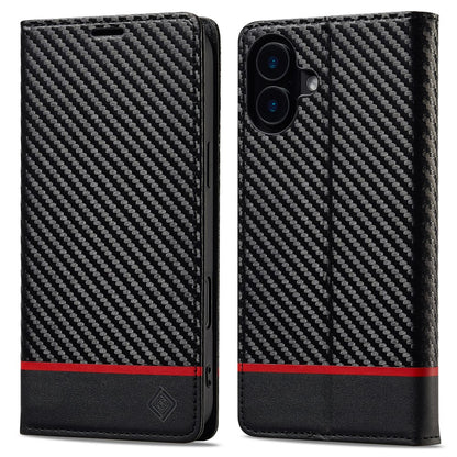 LC.IMEEKE For iPhone 16 Case Carbon Fiber Texture Phone Cover Stand Card Holder