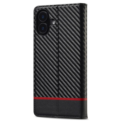 LC.IMEEKE For iPhone 16 Case Carbon Fiber Texture Phone Cover Stand Card Holder