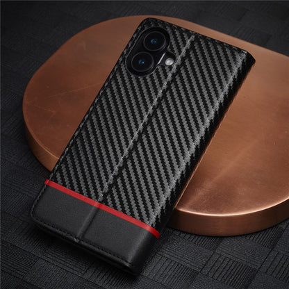 LC.IMEEKE For iPhone 16 Case Carbon Fiber Texture Phone Cover Stand Card Holder