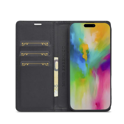 LC.IMEEKE For iPhone 16 Case Carbon Fiber Texture Phone Cover Stand Card Holder