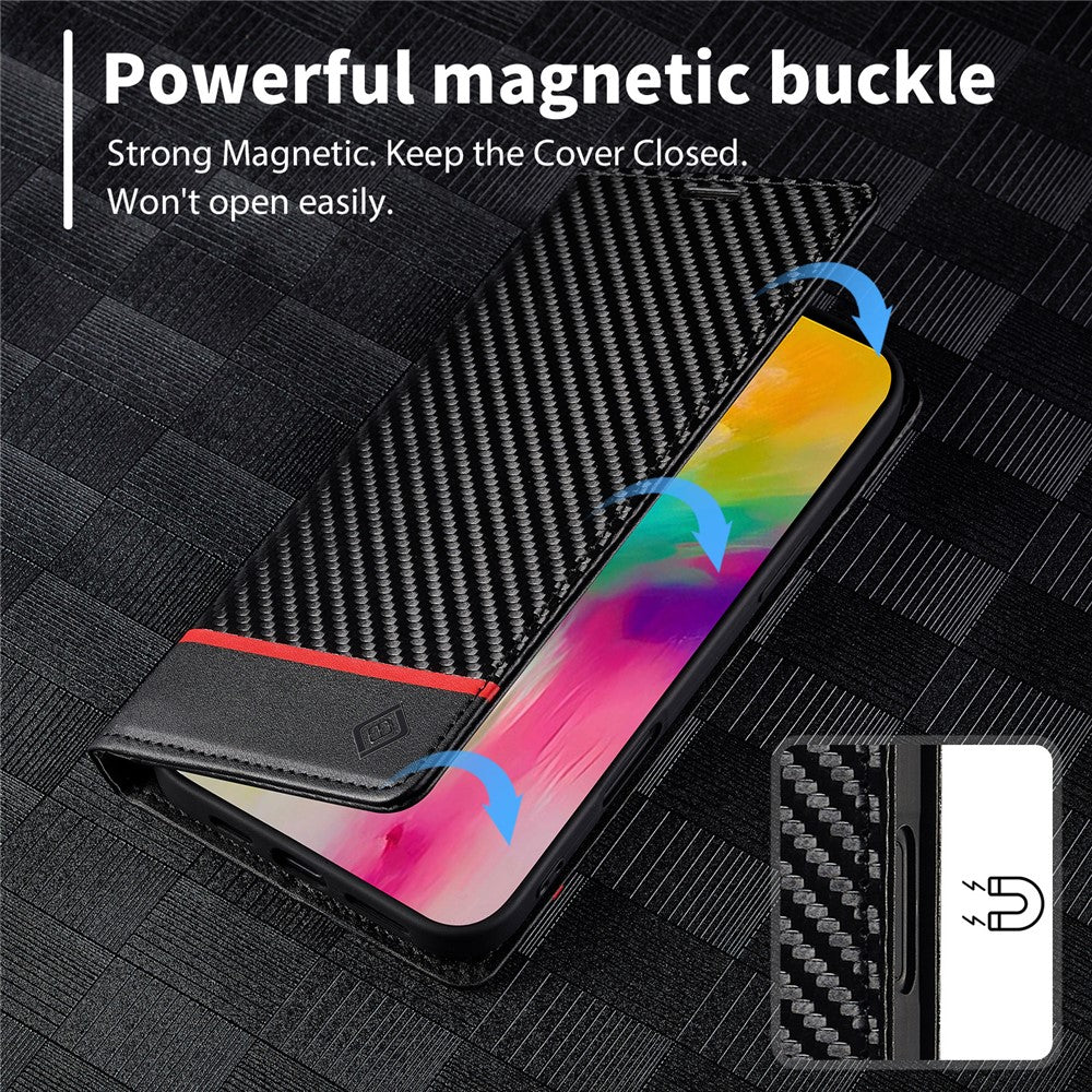LC.IMEEKE For iPhone 16 Case Carbon Fiber Texture Phone Cover Stand Card Holder
