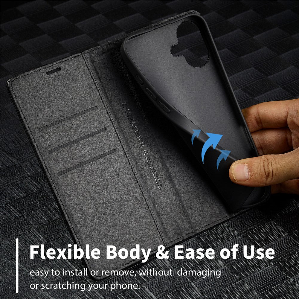 LC.IMEEKE For iPhone 16 Case Carbon Fiber Texture Phone Cover Stand Card Holder