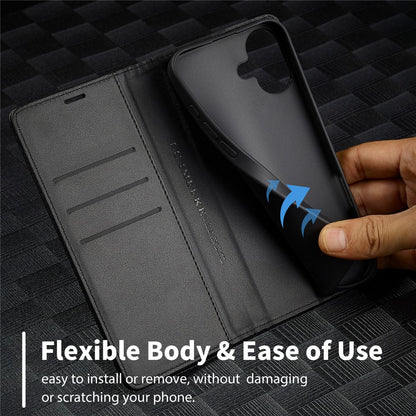 LC.IMEEKE For iPhone 16 Case Carbon Fiber Texture Phone Cover Stand Card Holder