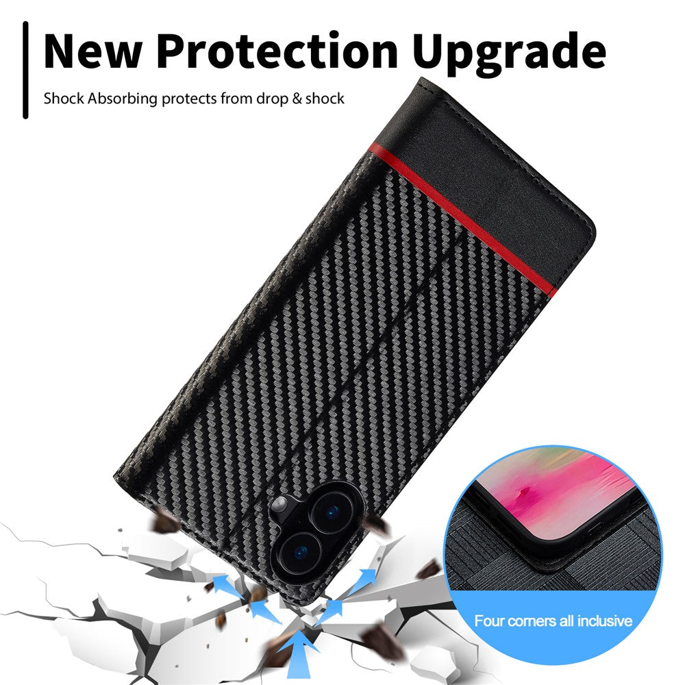 LC.IMEEKE For iPhone 16 Case Carbon Fiber Texture Phone Cover Stand Card Holder