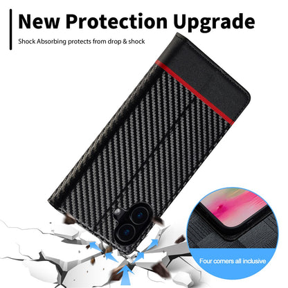 LC.IMEEKE For iPhone 16 Case Carbon Fiber Texture Phone Cover Stand Card Holder