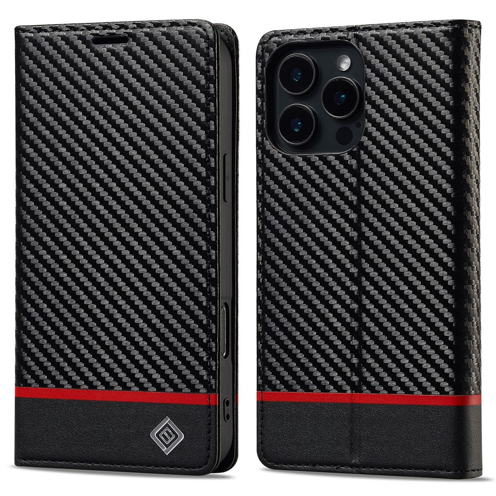 LC.IMEEKE For iPhone 16 Pro Max Case Carbon Fiber Texture Phone Cover Stand Card Holder