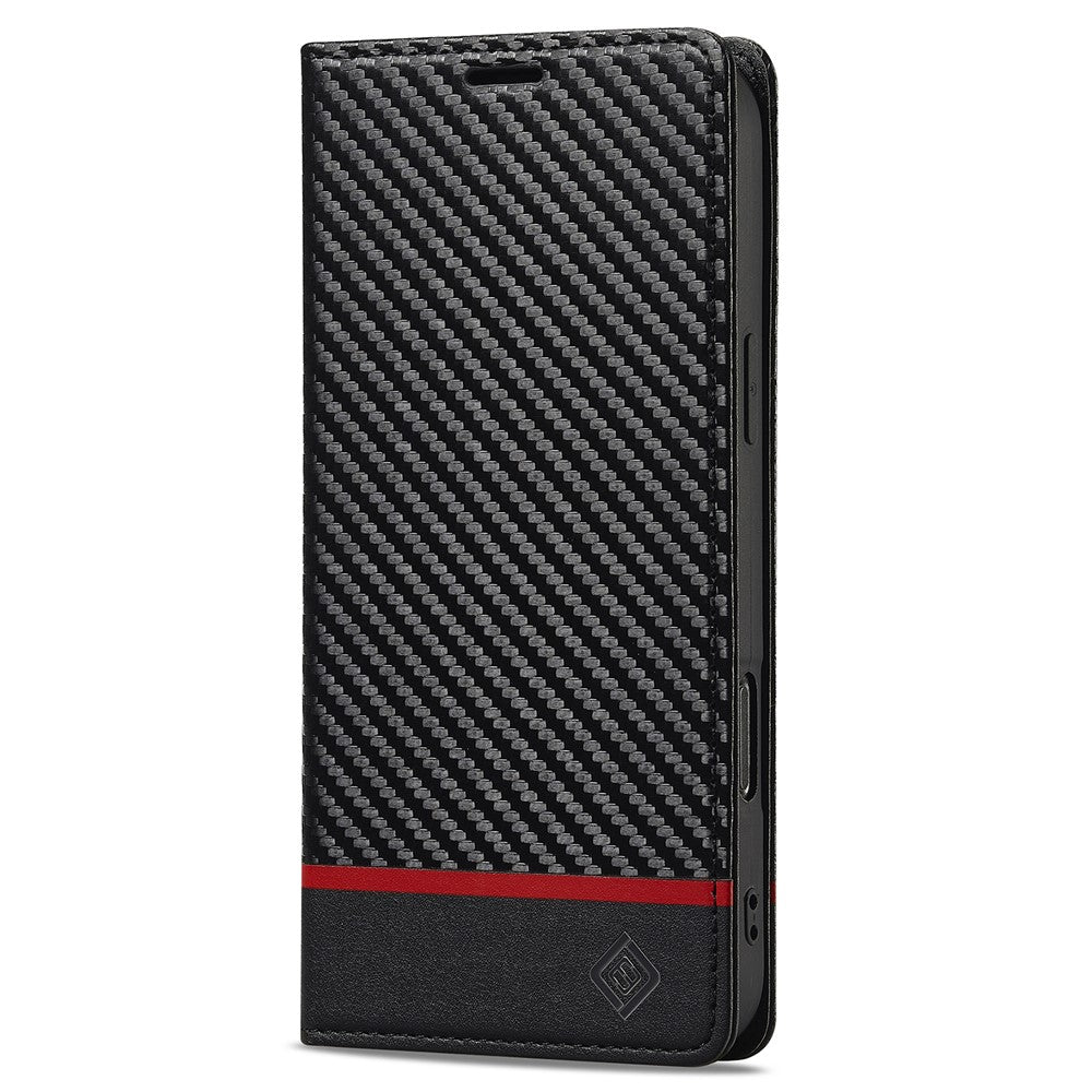 LC.IMEEKE For iPhone 16 Pro Max Case Carbon Fiber Texture Phone Cover Stand Card Holder