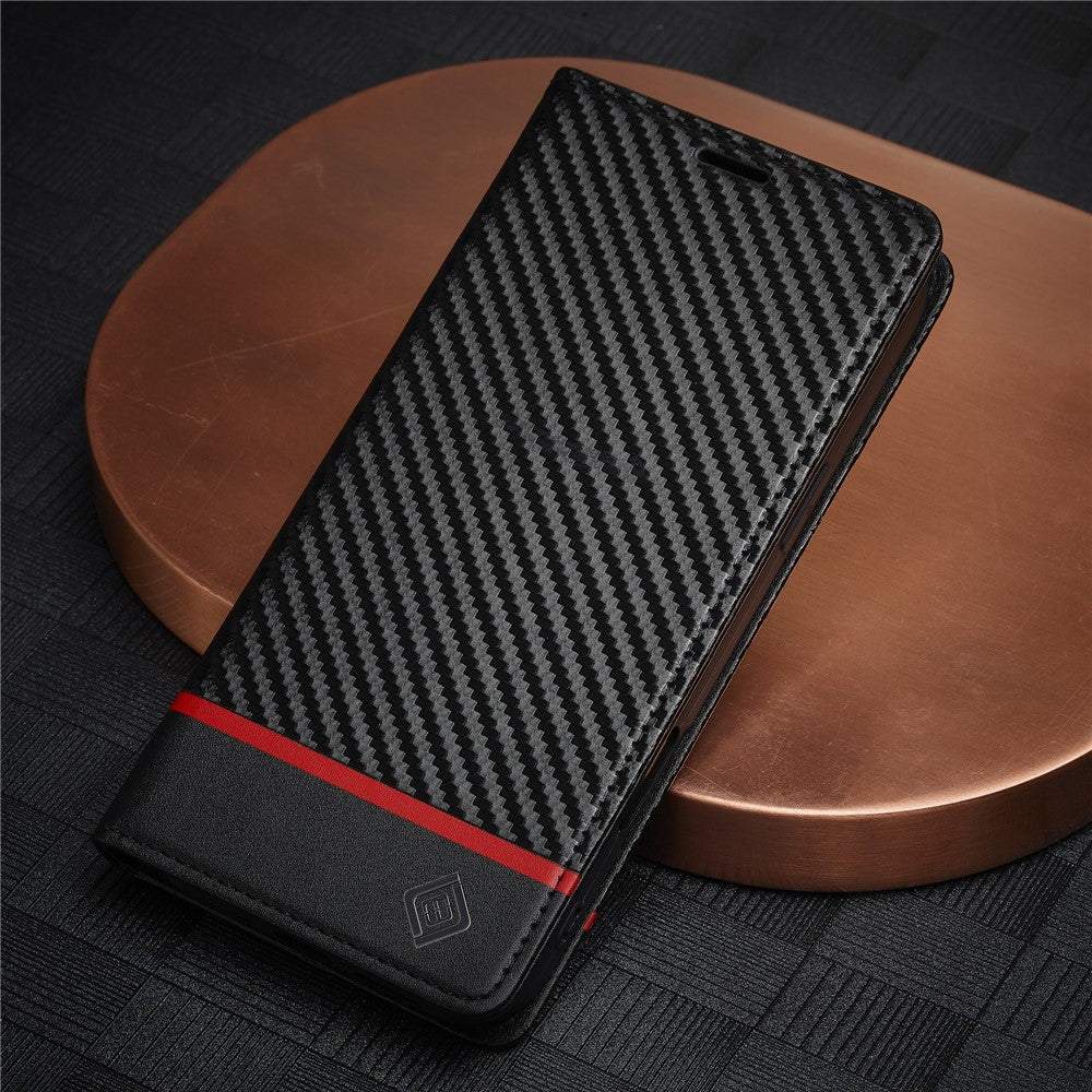LC.IMEEKE For iPhone 16 Pro Max Case Carbon Fiber Texture Phone Cover Stand Card Holder