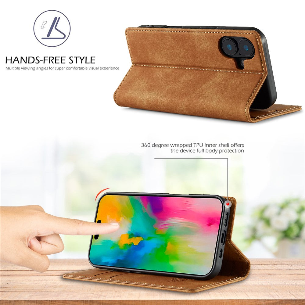 LC.IMEEKE For iPhone 16 Case Wallet Microfiber Leather Phone Cover