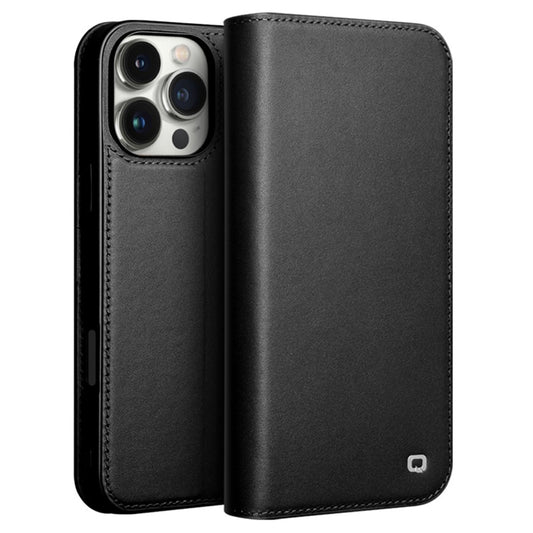 QIALINO For iPhone 16 Pro Max Stand Case Anti-Drop Genuine Cow Leather Wallet Phone Cover