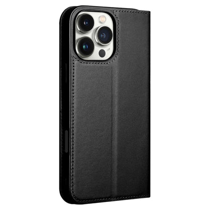 QIALINO For iPhone 16 Pro Max Stand Case Anti-Drop Genuine Cow Leather Wallet Phone Cover