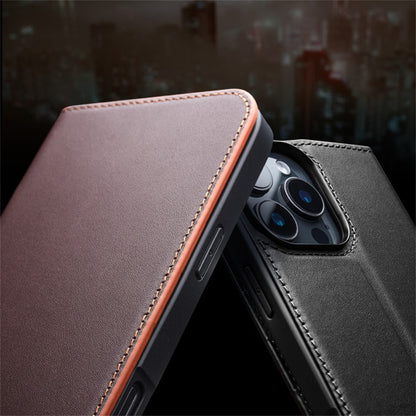 QIALINO For iPhone 16 Pro Max Stand Case Anti-Drop Genuine Cow Leather Wallet Phone Cover