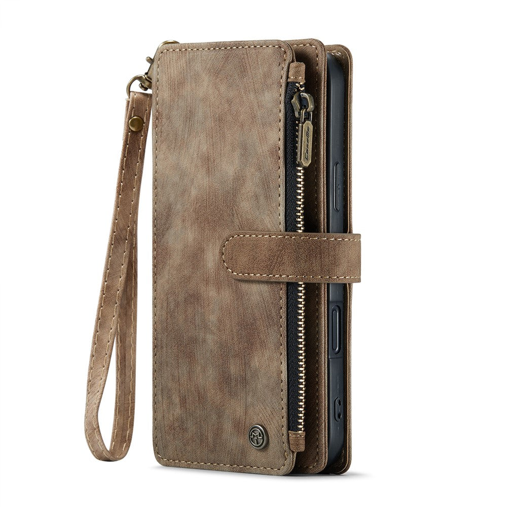 For iPhone 16 Phone Cases with Strap CASEME C30 Zipper Multiple Card Holder PU Leather Cover